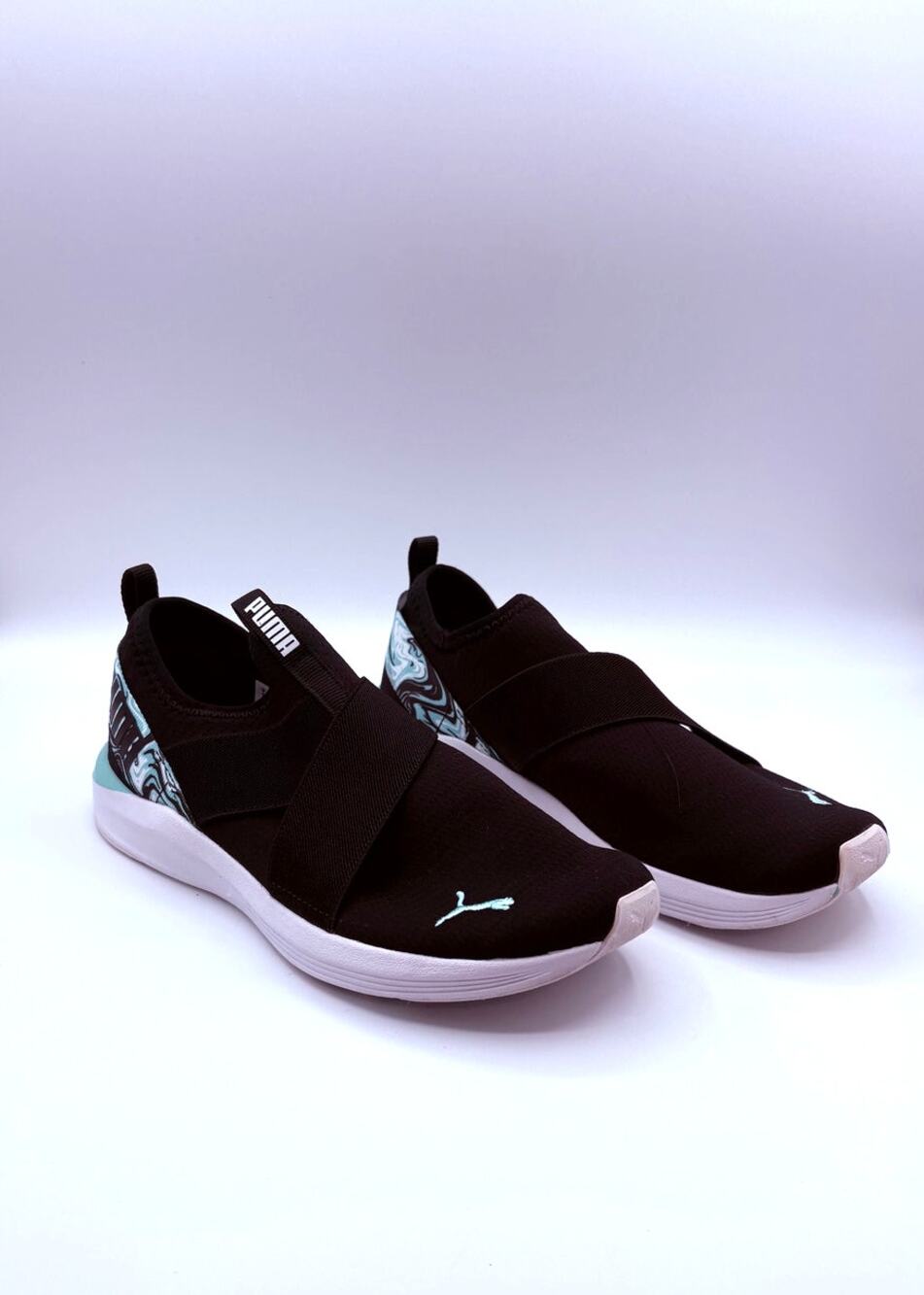 Puma Prowl Slip on Marble Soft Foam Shoes Black Teal  Sz 8 1/2